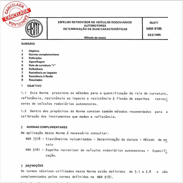 Espelho retrovisor de veículos rodoviários automotores - Determinação de suas características