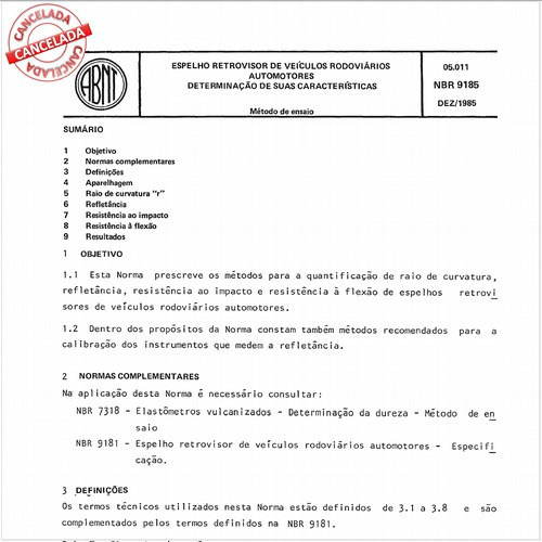 Espelho retrovisor de veículos rodoviários automotores - Determinação de suas características