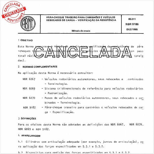 Pára-choque traseiro para caminhões e veículos rebocados de carga - Verificação da resistência