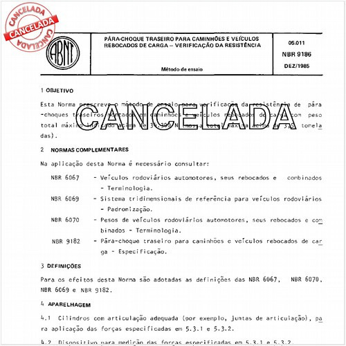 Pára-choque traseiro para caminhões e veículos rebocados de carga - Verificação da resistência