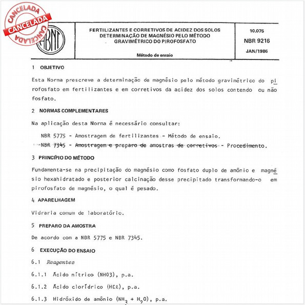 Fertilizantes e corretivos de acidez dos solos - Determinação de magnésio pelo método gravimétrico do pirofosfato