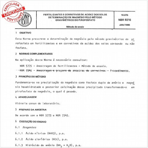 Fertilizantes e corretivos de acidez dos solos - Determinação de magnésio pelo método gravimétrico do pirofosfato