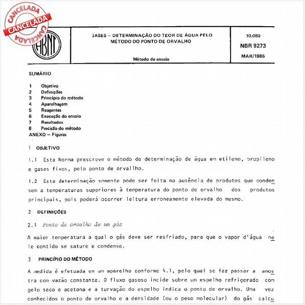 Gases - Determinação do teor de água pelo método do ponto de orvalho