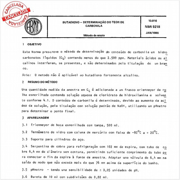 Butadieno - Determinação do teor de carbonila