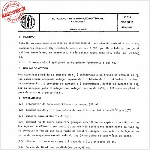 Butadieno - Determinação do teor de carbonila
