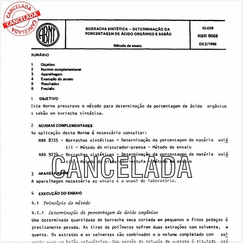 Borracha sintética - Determinação da percentagem de ácido orgânico e sabão