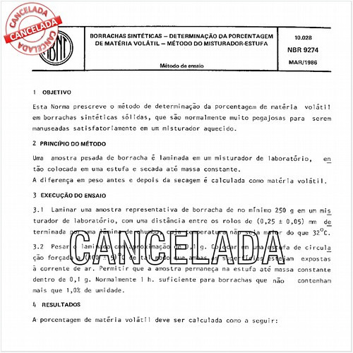 Borrachas sintéticas - Determinação da porcentagem de matéria volátil - Método do misturador-estufa