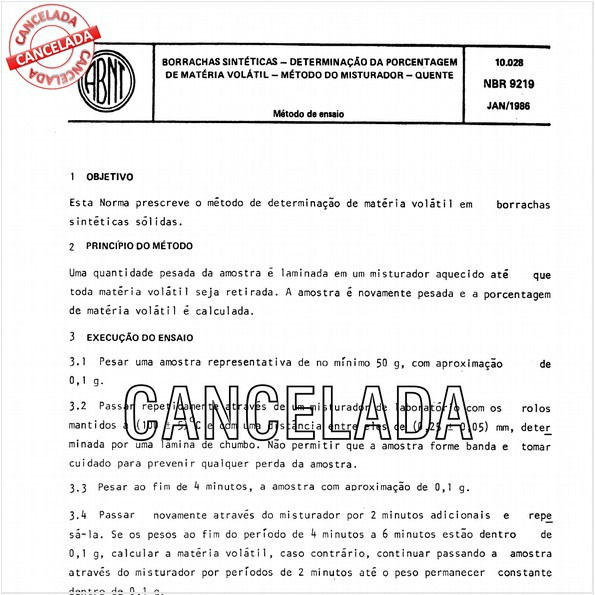 Borrachas sintéticas - Determinação da porcentagem de matéria volátil - Método do misturador-quente