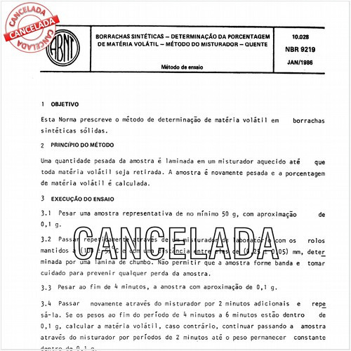 Borrachas sintéticas - Determinação da porcentagem de matéria volátil - Método do misturador-quente