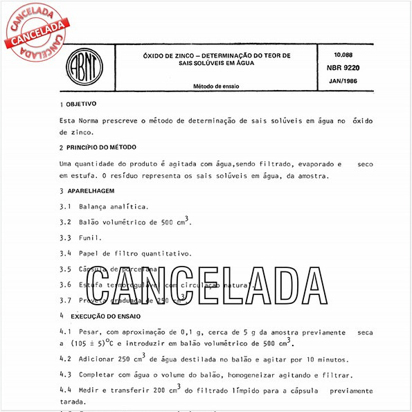 óxido de zinco - Determinação do teor de sais solúveis em água