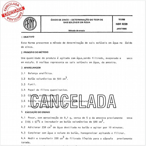 óxido de zinco - Determinação do teor de sais solúveis em água