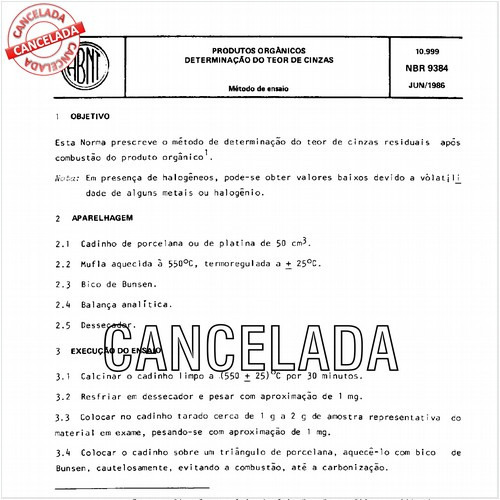 Produtos orgânicos - Determinação do teor de cinzas