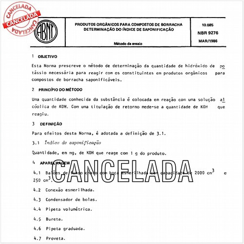 Produtos orgânicos para compostos de borracha - Determinação do índice de saponificação