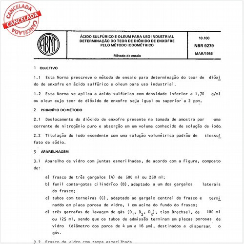 Acido sulfúrico e oleum para uso industrial - Determinação do teor de dióxido de enxofre pelo método iodométrico
