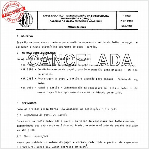 Papel e cartão - Determinação da espessura da folha medida no maço - Cálculo da massa específica aparente