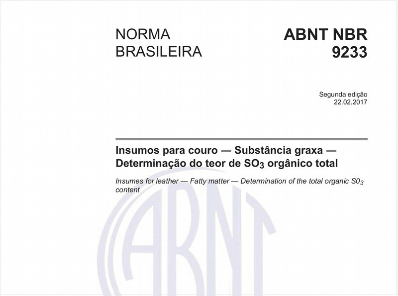 Insumos para couro - Substância graxa - Determinação do teor de SO3 orgânico total