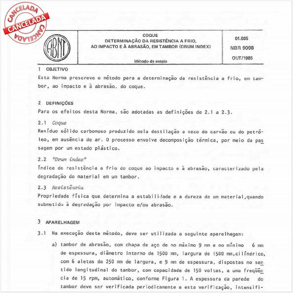 Coque - Determinação da resistência a frio, ao impacto e a abrasão, em tambor (drum index)