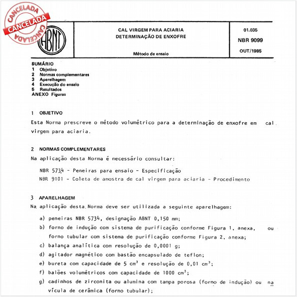 Cal virgem para aciaria - Determinação de enxofre