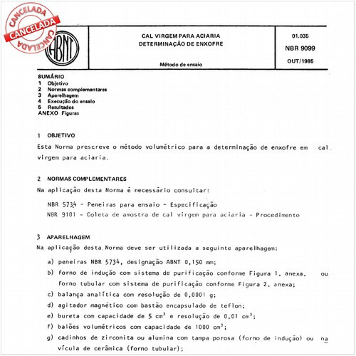 Cal virgem para aciaria - Determinação de enxofre