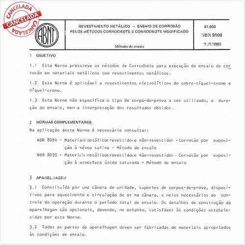 Revestimento metálico - Ensaio de corrosão pelos métodos corrodkote e corrodkote modificado