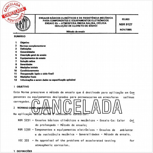 Ensaios básicos climáticos e de resistência mecânica para componentes e equipamentos eletrônicos - Ensaio Kb - Atmosfera úmida salina, cíclica (solução de cloreto de sódio)