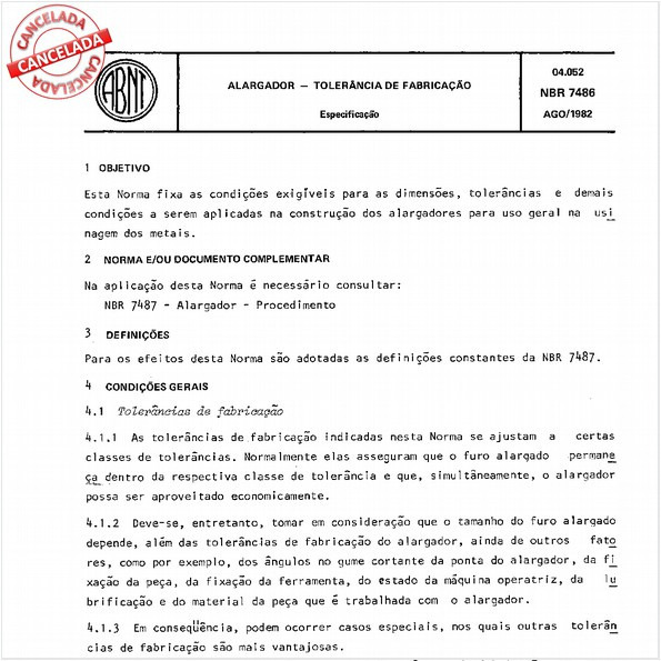 Alargador - Tolerância de fabricação