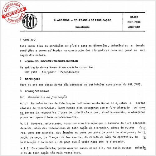 Alargador - Tolerância de fabricação