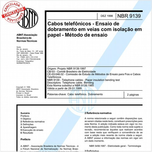 Cabos telefônicos - Ensaio de dobramento em veias com isolação em papel - Método de ensaio