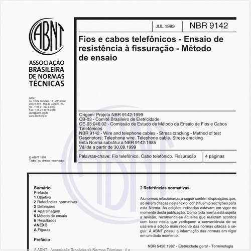 Fios e cabos telefônicos - Ensaio de resistência à fissuração - Método de ensaio