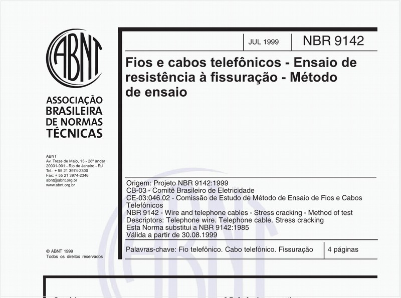 Fios e cabos telefônicos - Ensaio de resistência à fissuração - Método de ensaio