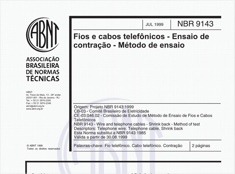 Fios e cabos telefônicos - Ensaios de contração - Método de ensaio