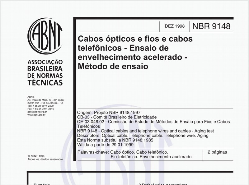 Cabos ópticos e fios e cabos telefônicos - Ensaio de envelhecimento acelerado - Método de ensaio