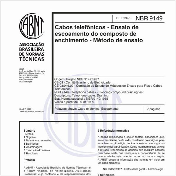 Cabos telefônicos - Ensaios de escoamento do composto de enchimento - Método de ensaio