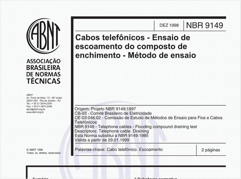 Cabos telefônicos - Ensaios de escoamento do composto de enchimento - Método de ensaio
