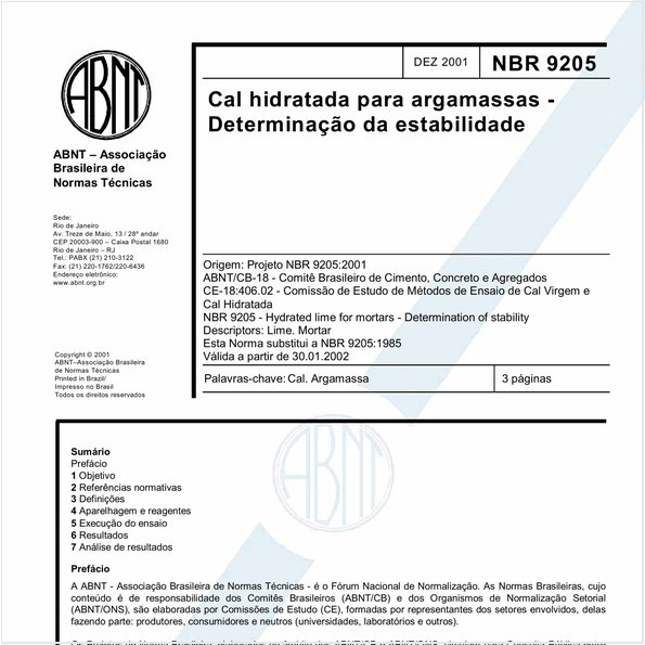 Cal hidratada para argamassas - Determinação da estabilidade