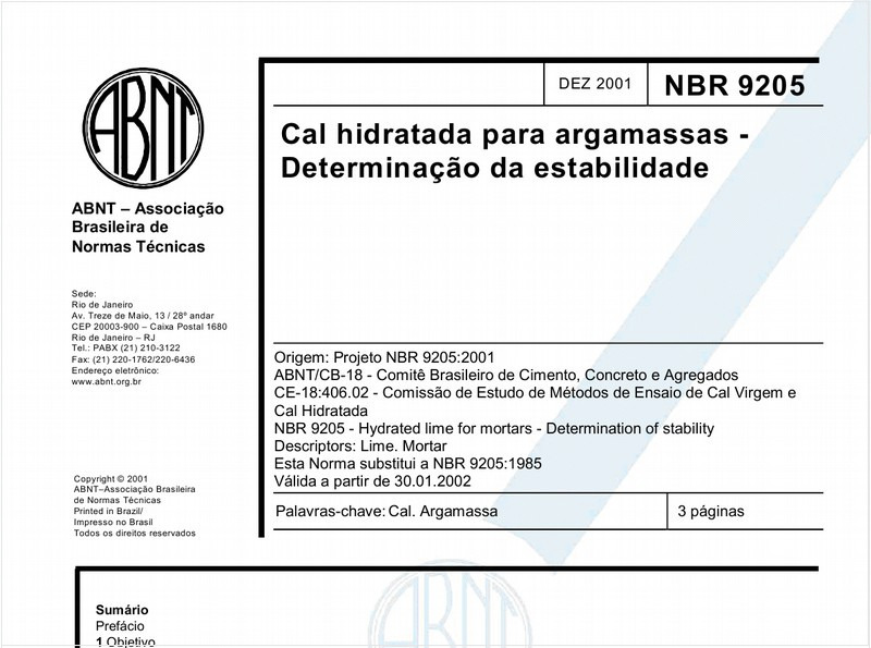 Cal hidratada para argamassas - Determinação da estabilidade
