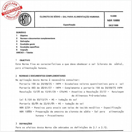 Cloreto de sódio - Sal para alimentação humana