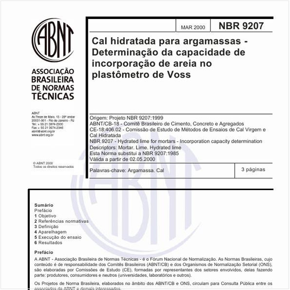 Cal hidratada para argamassas - Determinação da capacidade de incorporação de areia no plastômetro de Voss