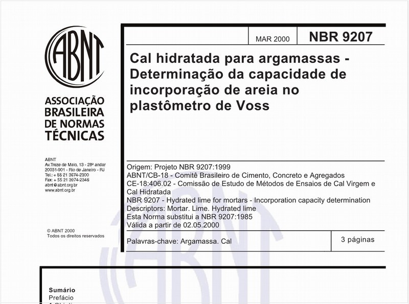 Cal hidratada para argamassas - Determinação da capacidade de incorporação de areia no plastômetro de Voss
