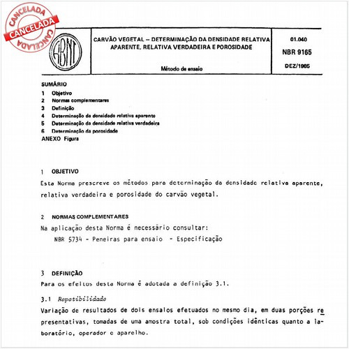 Carvão vegetal - Determinação da densidade relativa aparente, relativa verdadeira e porosidade