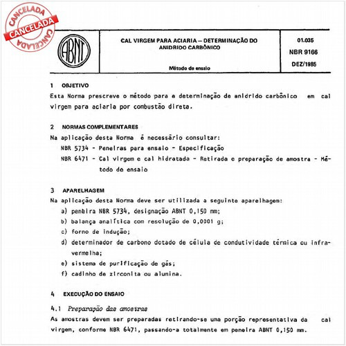 Cal virgem para aciaria - Determinação do anidrido carbônico