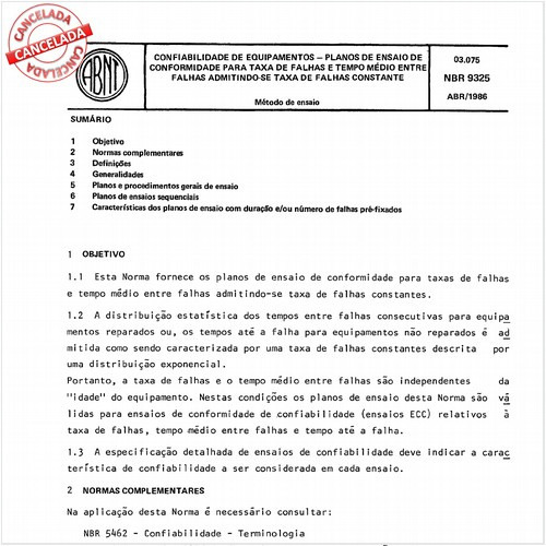 Confiabilidade de equipamentos - Planos de ensaio de conformidade para taxa de falhas e tempo médio entre falhas admitindo-se taxa de falhas constantes