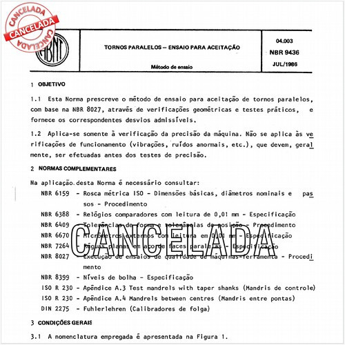 Tornos paralelos - Ensaio para aceitação