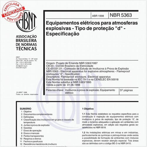 Equipamentos elétricos para atmosferas explosivas - Tipo de proteção "d" - Especificação