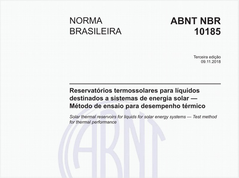 Reservatórios termossolares para líquidos destinados a sistemas de energia solar - Método de ensaio para desempenho térmico