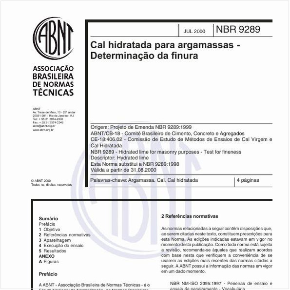 Cal hidratada para argamassas - Determinação da finura