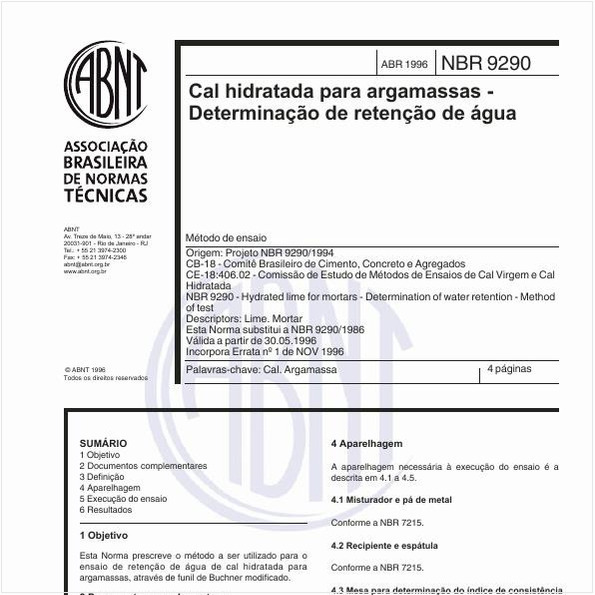 Cal hidrata para argamassas - Determinação de retenção de água - Método de ensaio