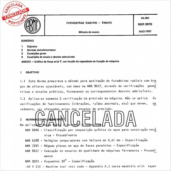 Furadeiras radiais - Ensaio Método