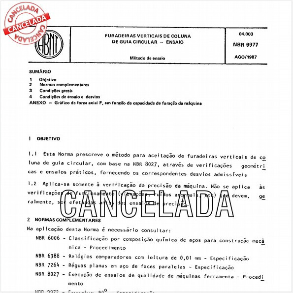 Furadeiras verticais de coluna de guia circular - Ensaio