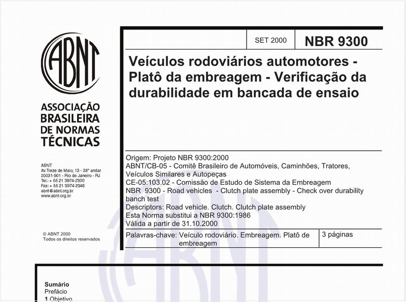 Veículos rodoviários automotores - Platô da embreagem - Verificação da durabilidade em bancada de ensaio